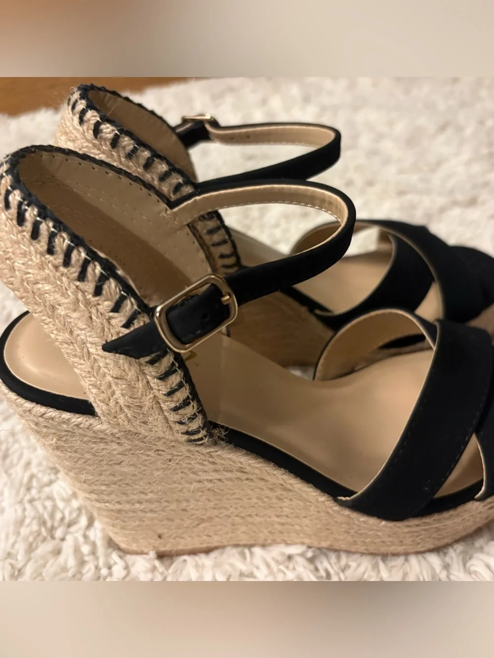 Y-Not Lorita Black Crisscross Ankle Strap Wedge Sandals